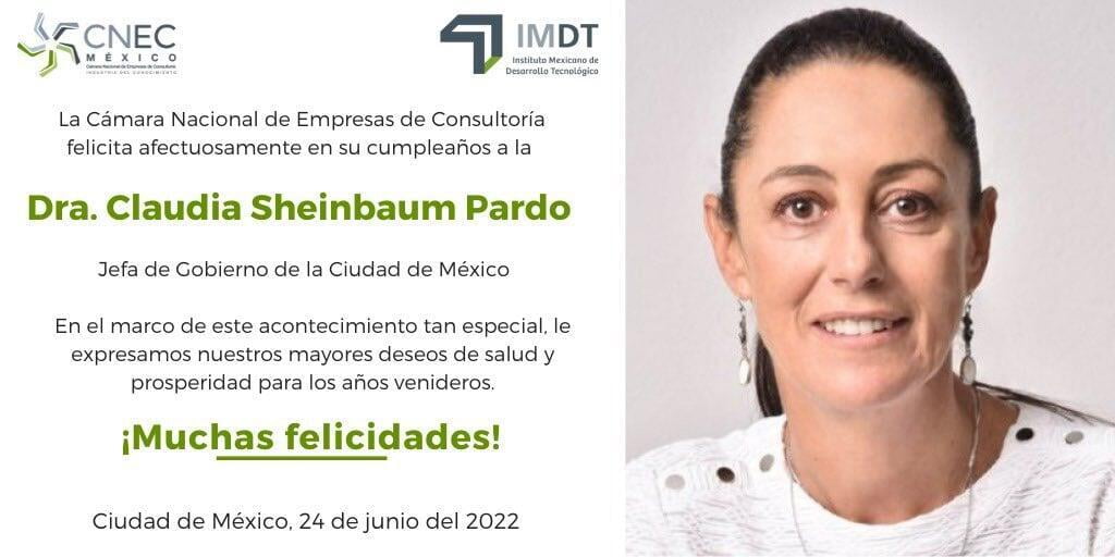 Felicitamos por su cumpleaños a la Dra. Claudia Sheinbaum Pardo