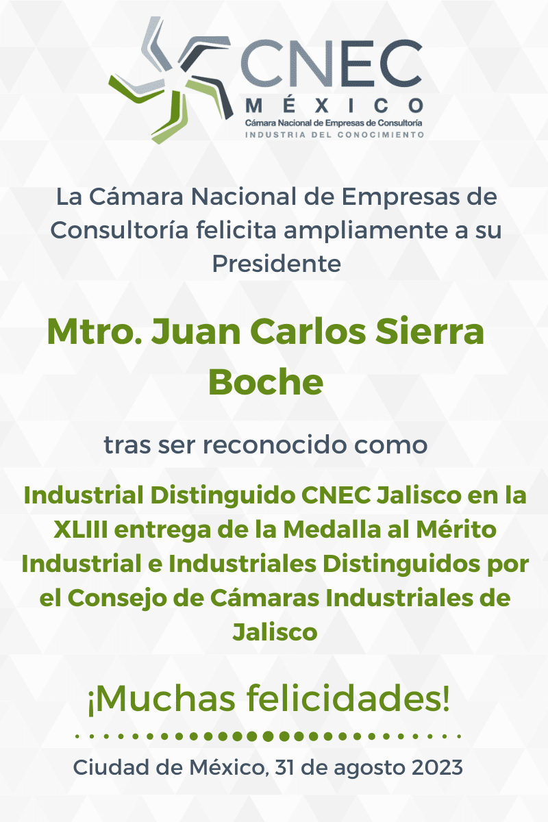 Felicitamos ampliamente a nuestro Presidente, Mtro. Juan Carlos Sierra Boche, por ser reconocido como Industrial Distinguido CNEC Jalisco por el CCI Jalisco